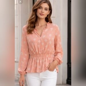 Vera Wang Peach Smocked Blouse | Size Large